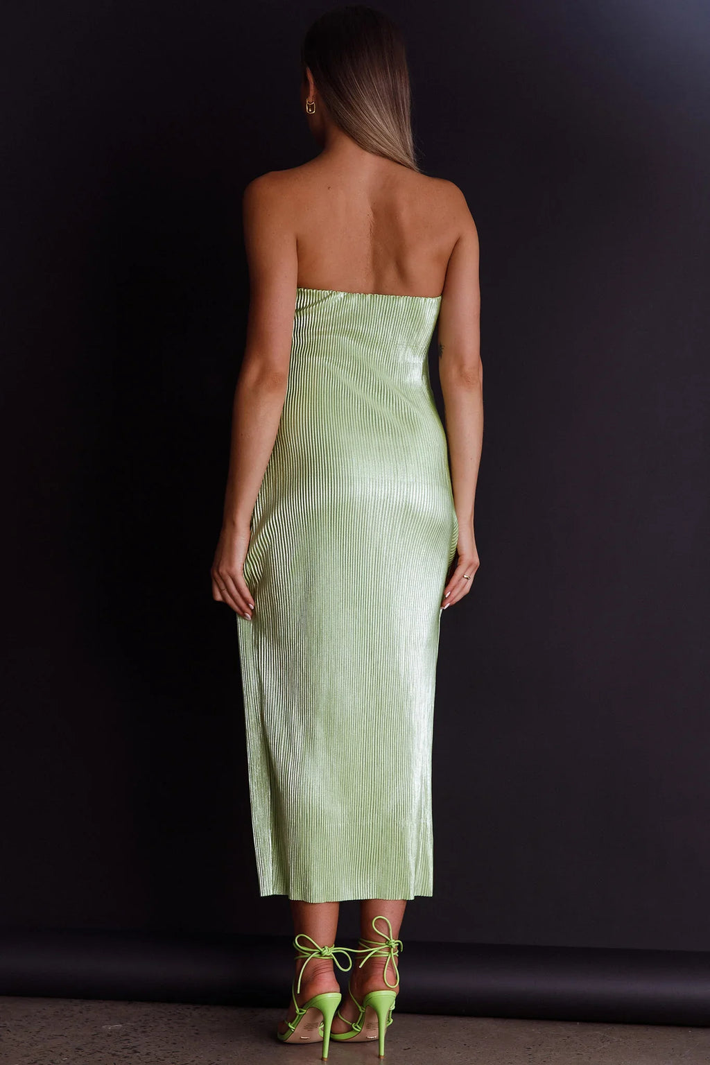 Shondra Accordion Pleat Tube Dress Lime