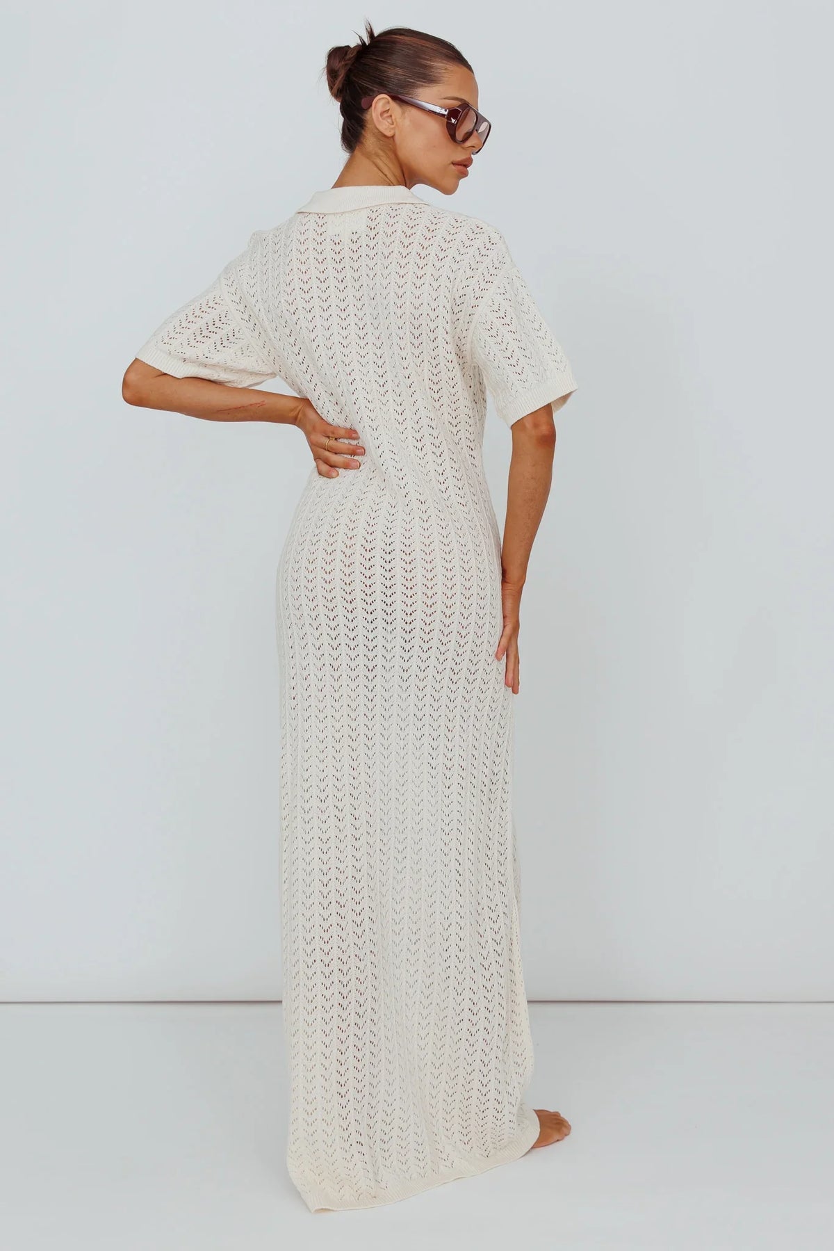 Clearwater Crochet Short Sleeve Maxi Dress White