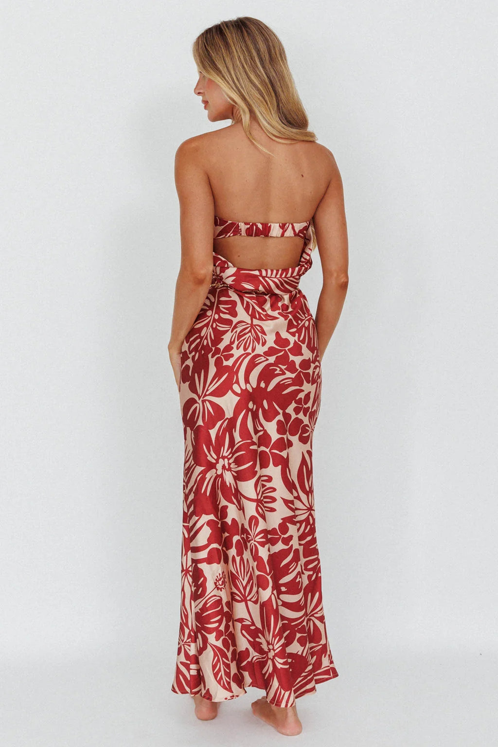 Kona Cowl Back Midi Dress Floral Flame