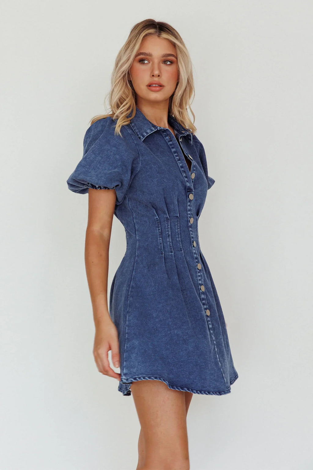 Zurich Pleated Waist Shirt Dress Dark Blue