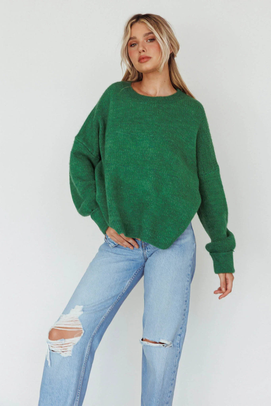 Kayce Dropped Shoulder Knit Sweater Green