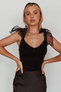 Midsomer Tied Shoulder Bodysuit Black