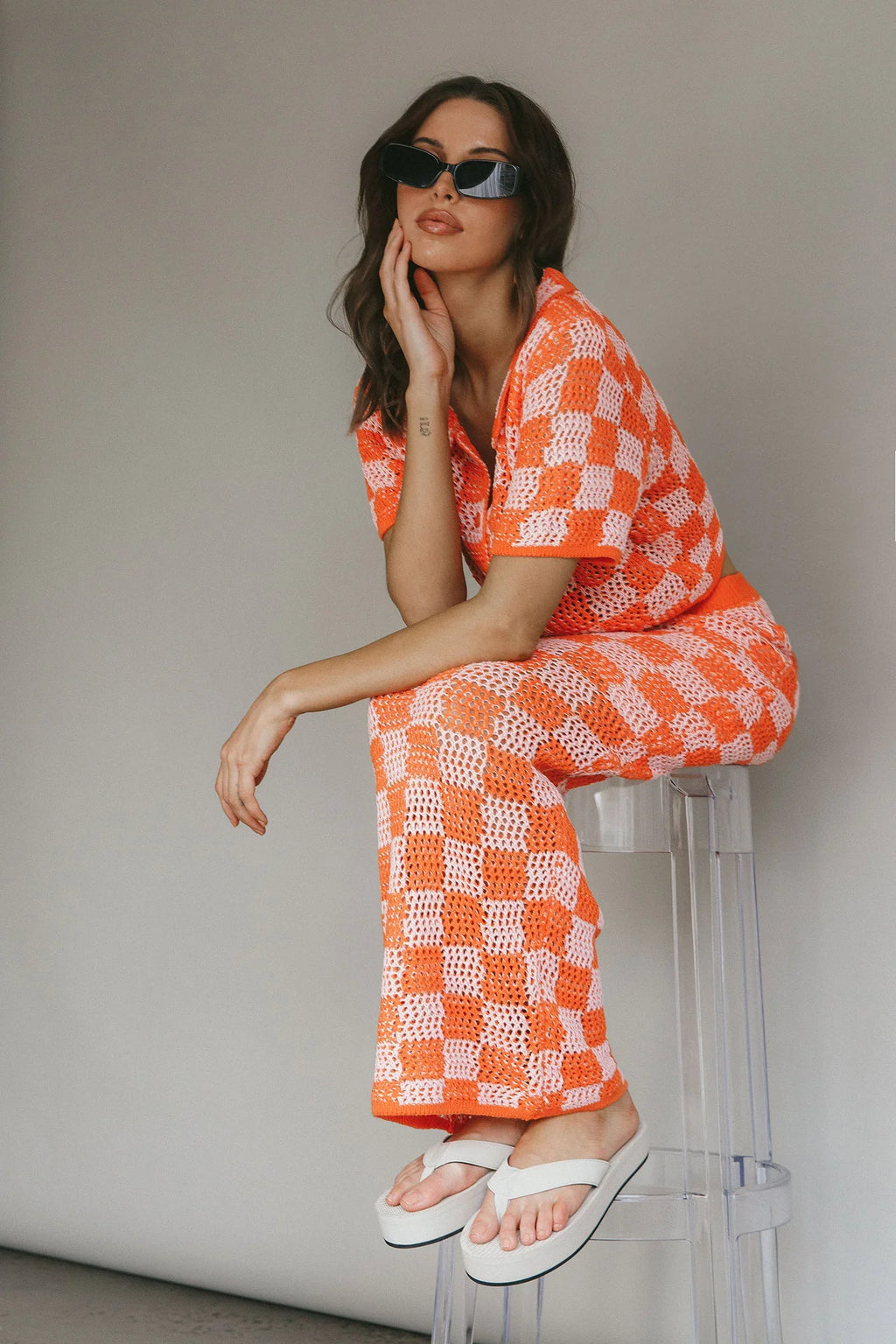 Byron Bay Crochet Buttoned Top Sunset