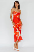 Highland Pleated Bust Midi Dress Floral Orange