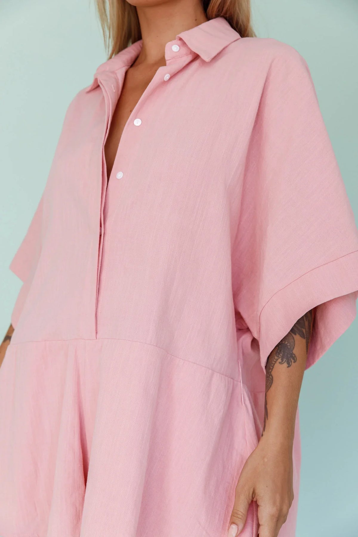 Daytona Beach Button-Up Romper Pink