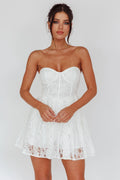 Harriette Sweetheart Lace Mini Dress Off White