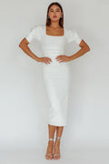Valette Puff Sleeve Midi Dress White