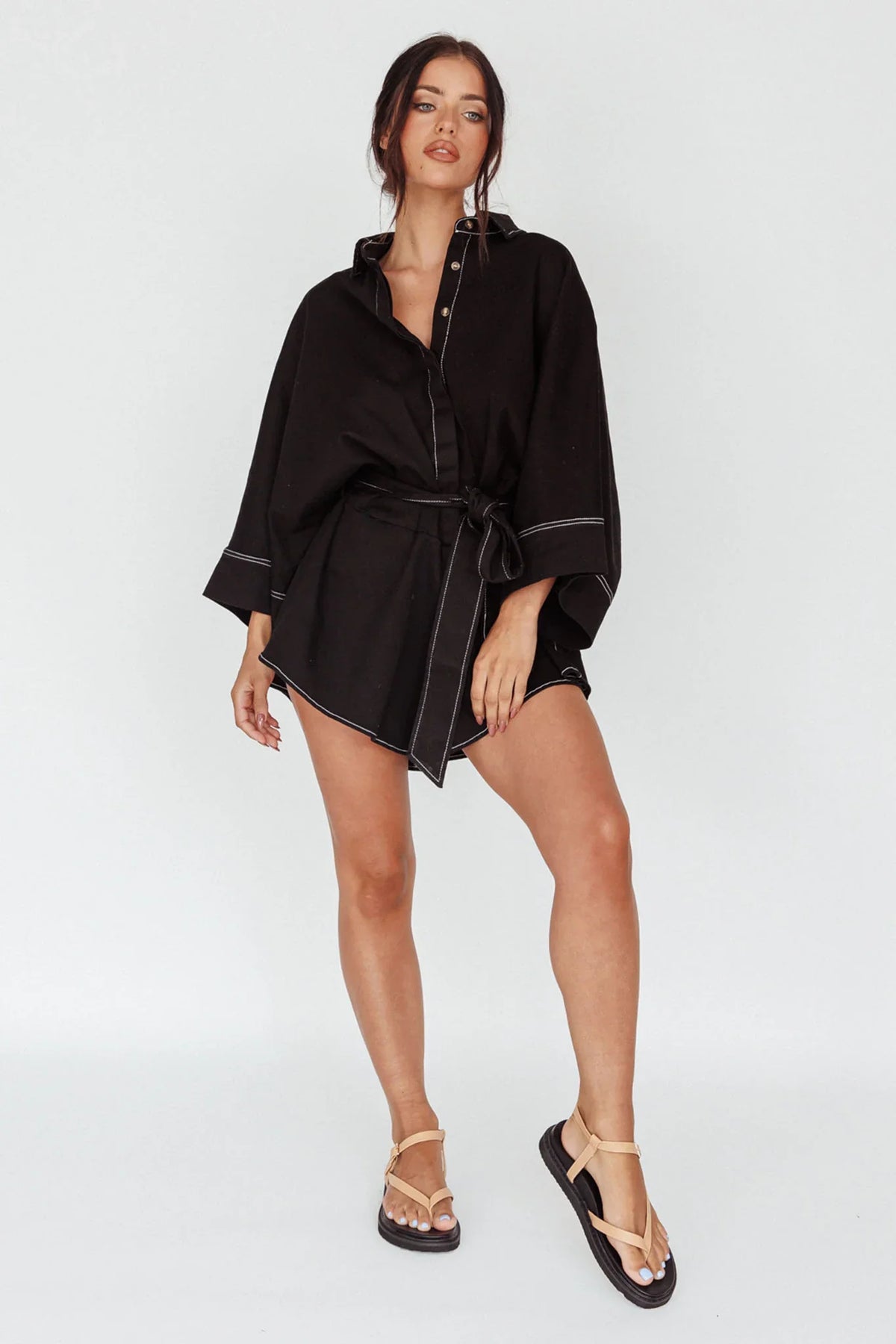 Daytona Beach Long Sleeve Shirt Romper Black