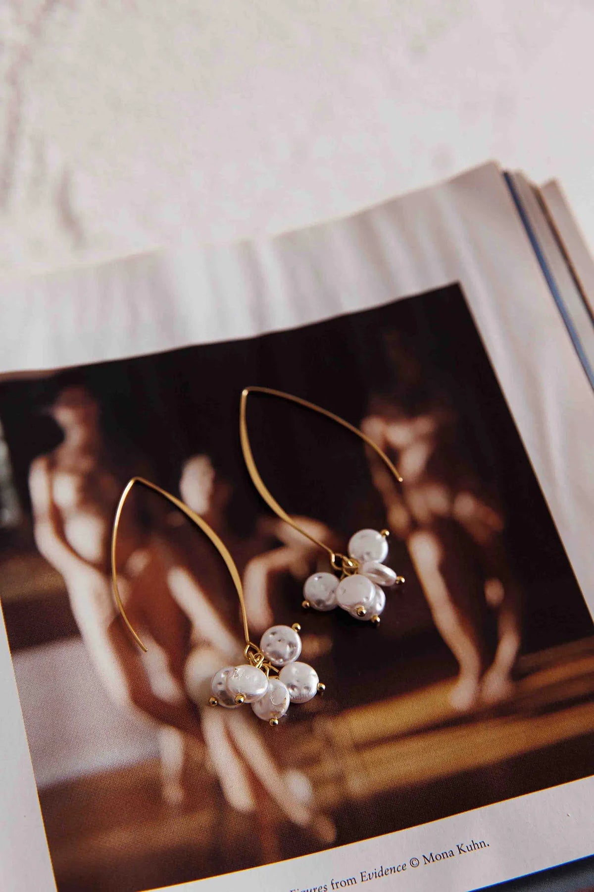 Sarah Pearl Accent Long Hook Earrings Gold