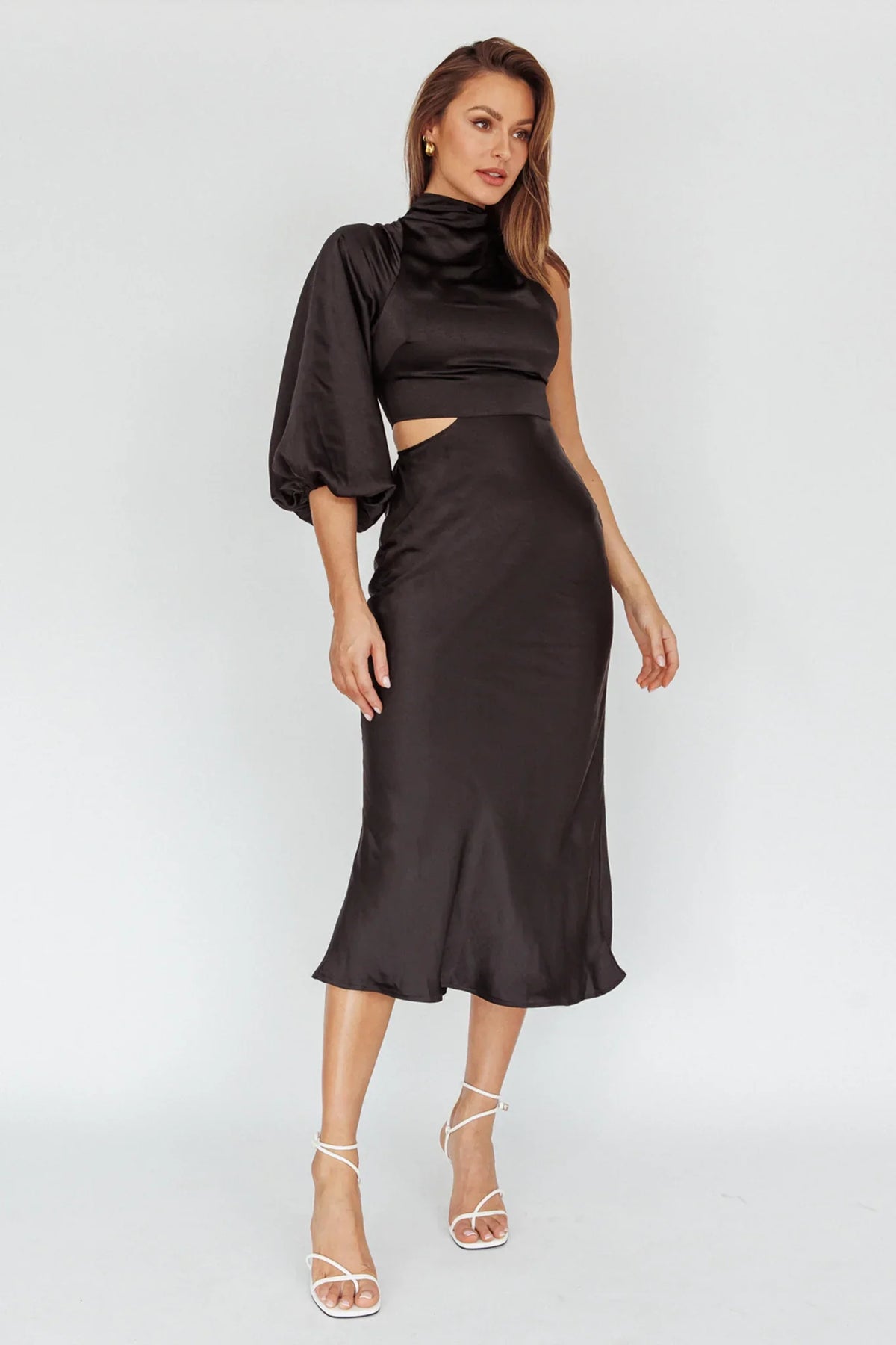 Thessaly One Sleeve Midi Dress Black