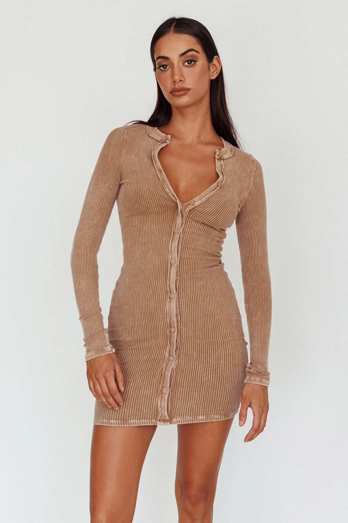 Goin' Solo Faux Placket Mini Dress Khaki