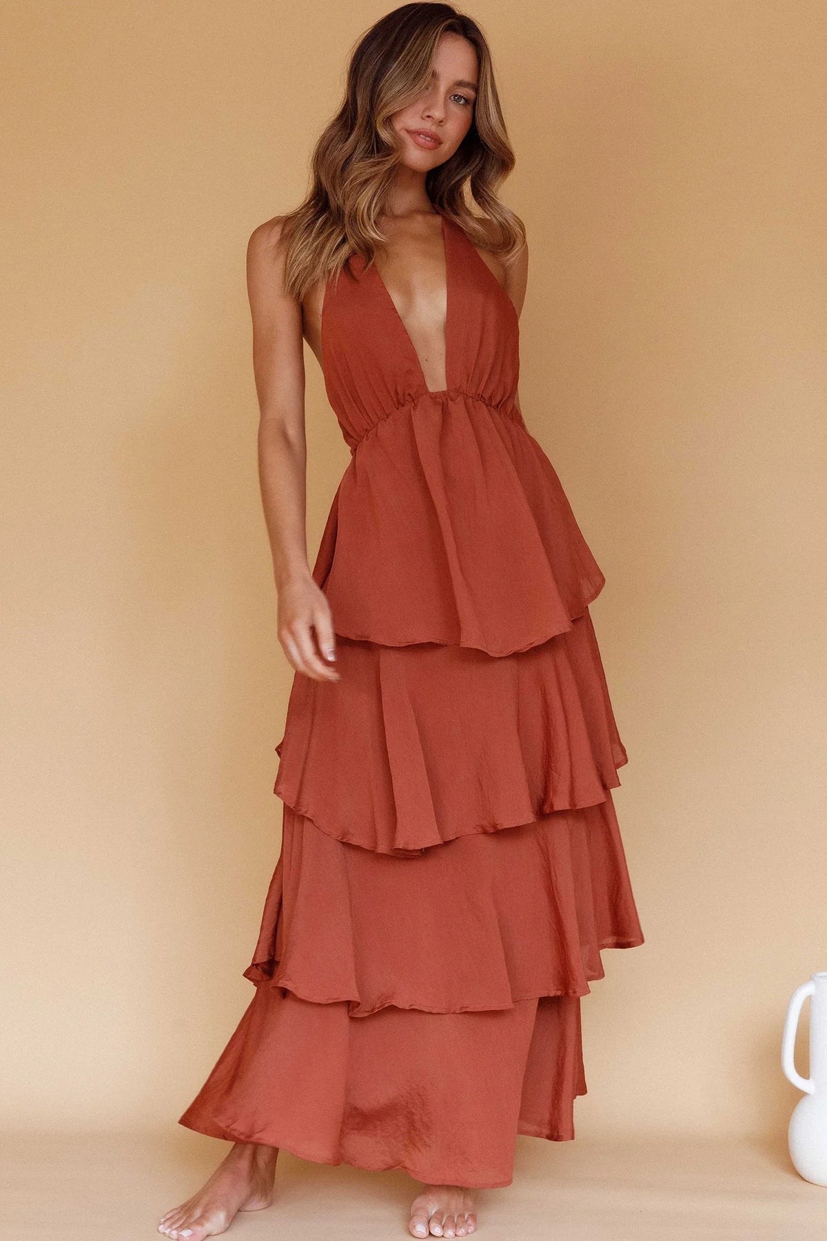 Catalina Tiered Ruffle Maxi Dress Cocoa