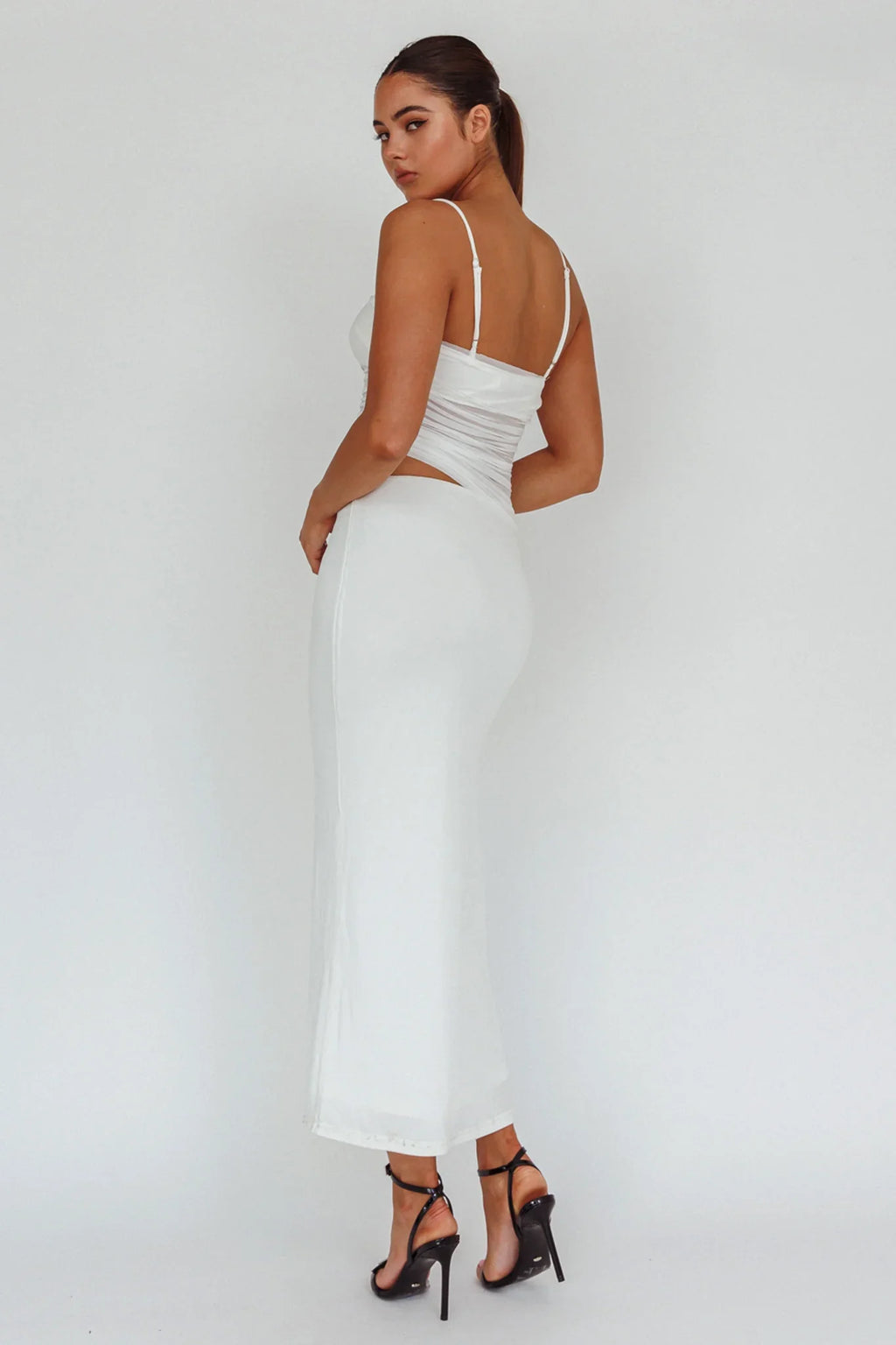Lorely Ruched Bodice Midi Dress Vanilla