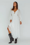 Kylin Balloon Sleeve Tied Bust Maxi Dress White