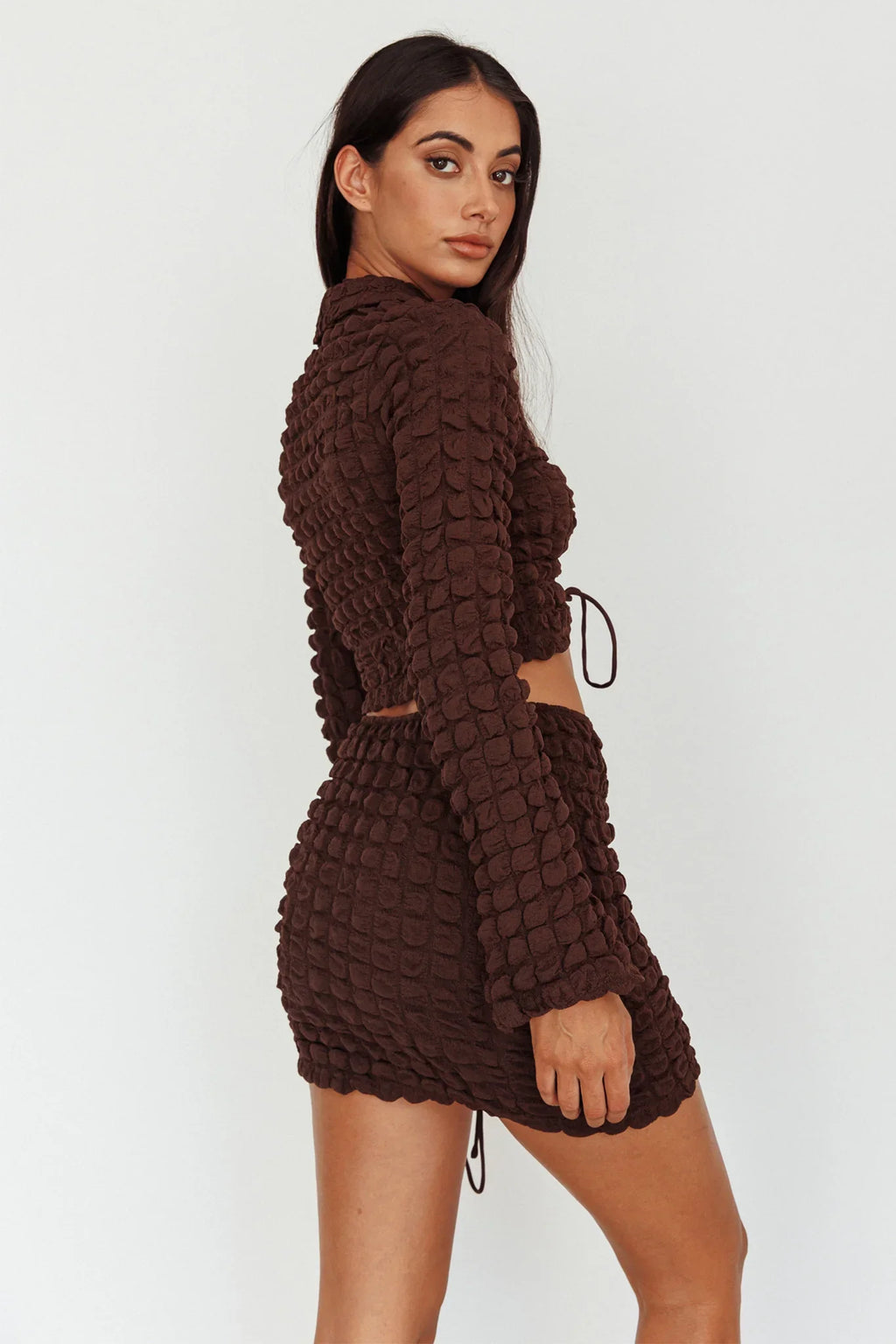 Josseline Long Sleeve Crop Top Chocolate