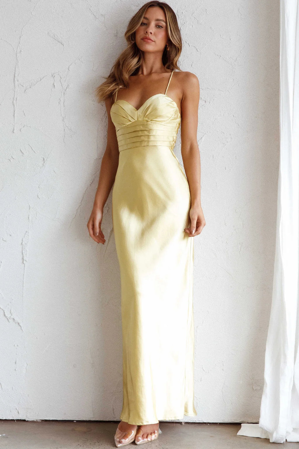 Azara Pintuck Bodice Maxi Dress Yellow