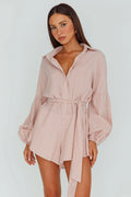 Daytona Beach Long Sleeve Shirt Romper Terracotta Stripe