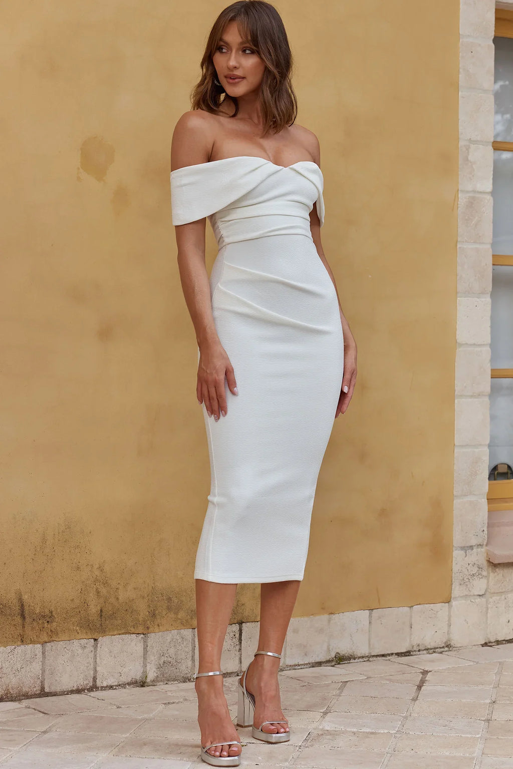 Lillianne Off-Shoulder Midi Dress White