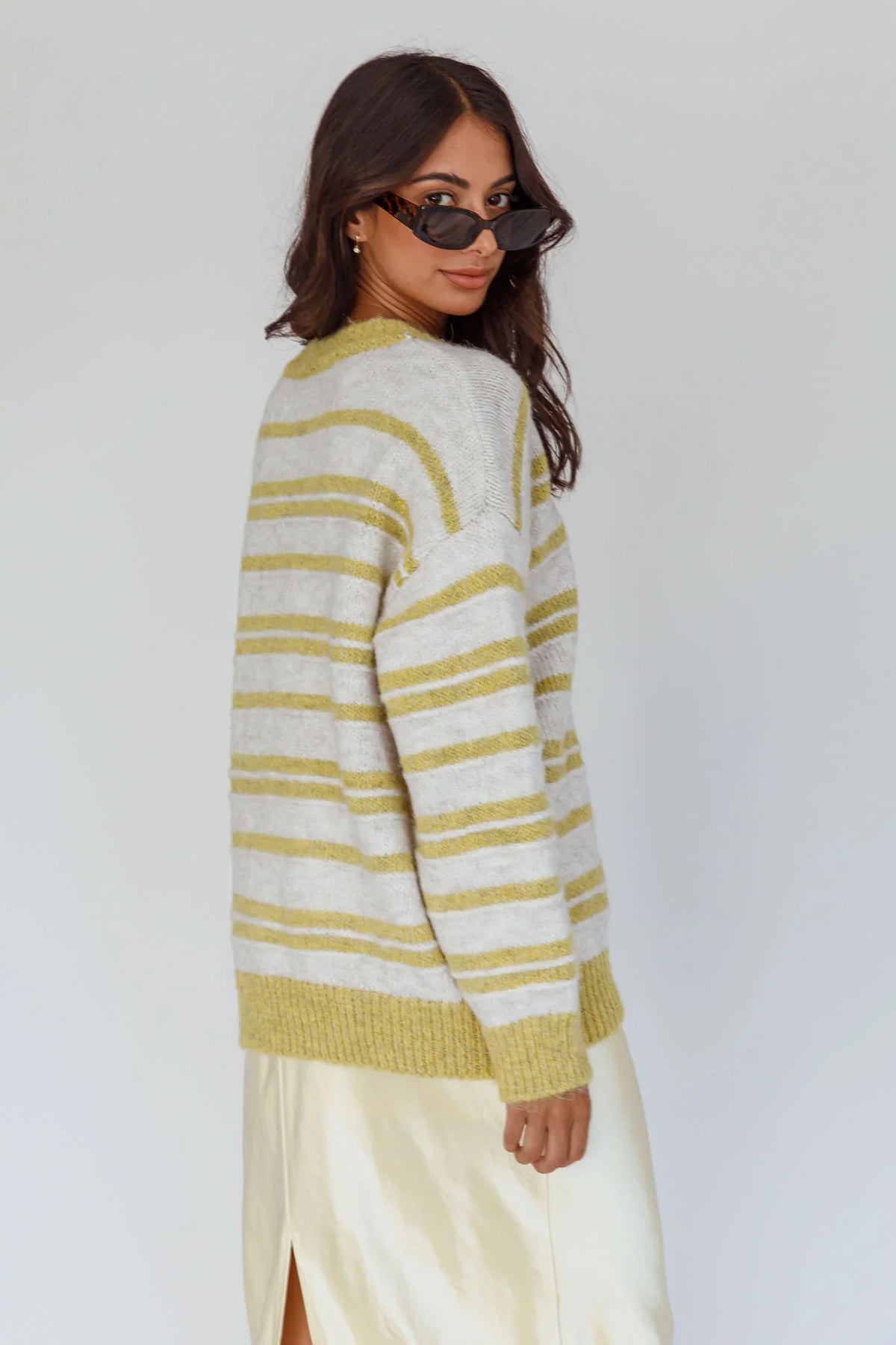 Jona Relaxed Knit Sweater Striped Beige