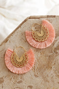 Bali Gold Filigree Fringing Earrings Pink