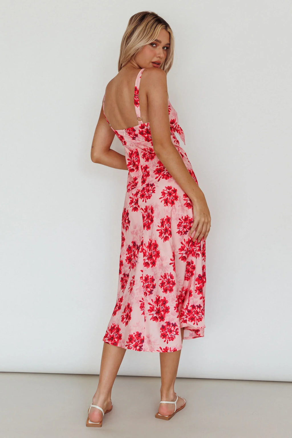 Starry Night Bust-Tie Midi Dress Floral Pink