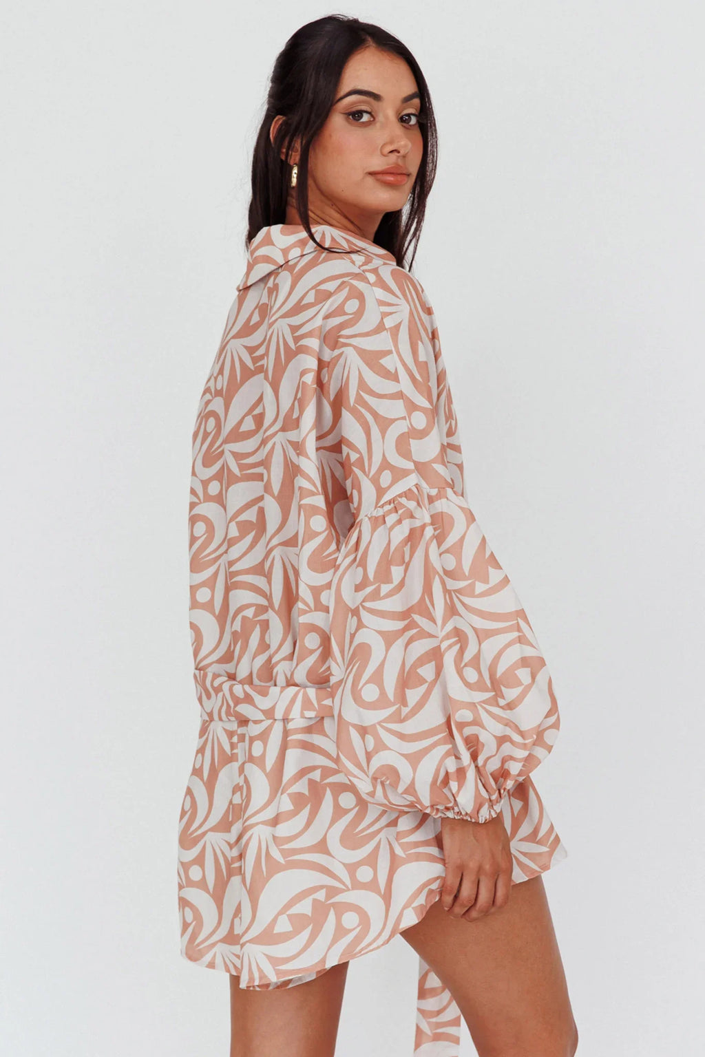 Daytona Beach Long Sleeve Shirt Romper Print Peach