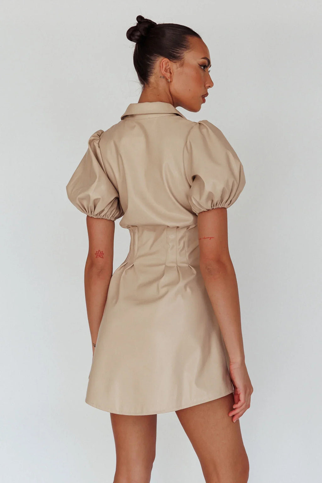 Zurich Pleated Waist Shirt Dress Faux Leather Nude