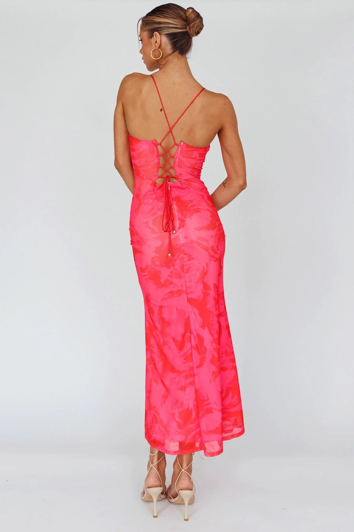 Nouveau U-Neckline Midi Dress Marbled Pink