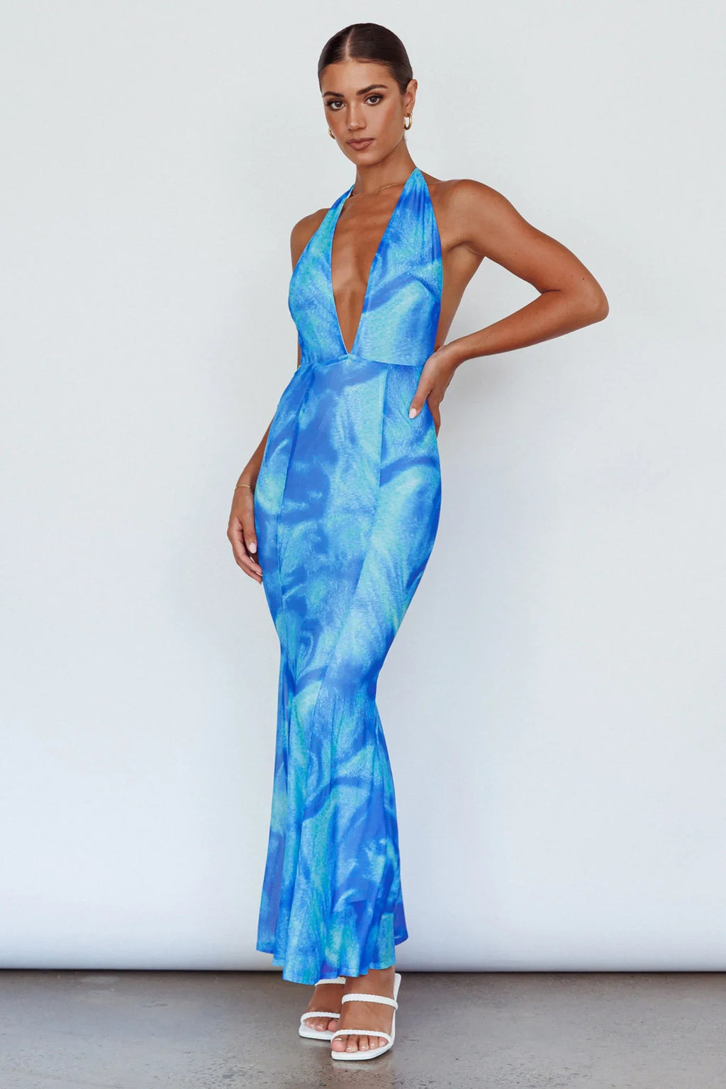 Mayah Halterneck Maxi Dress Printed Blue