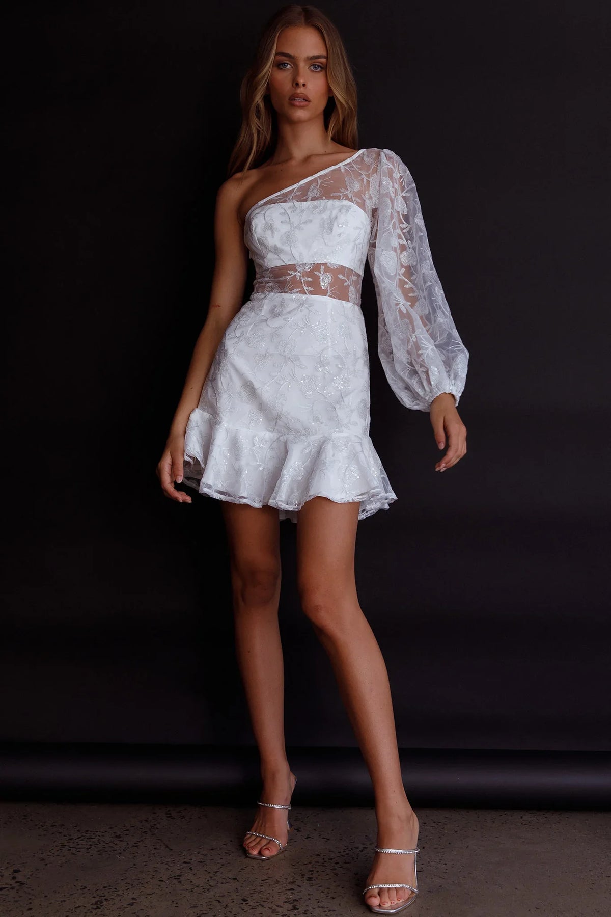 Summerville One-Shoulder Embellished Dress White