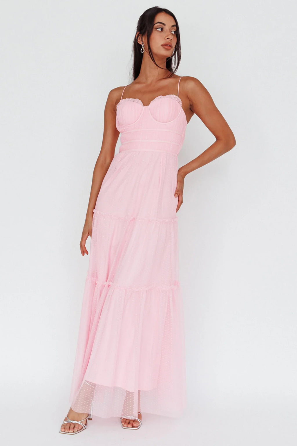 Calla Sweetheart Neckline Hail Spot Midi Dress Pink