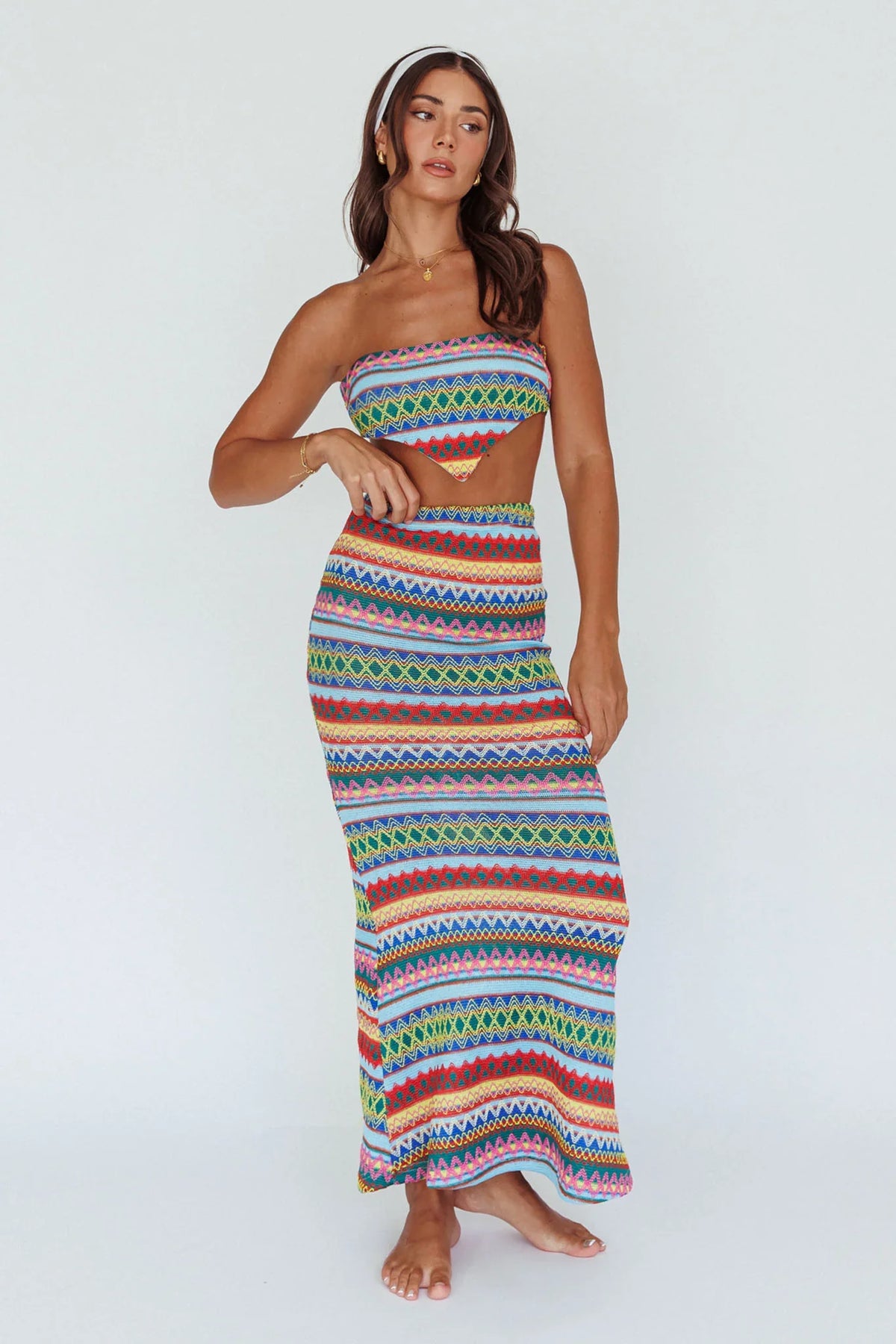 Tulum Knit Midi Skirt Blue Multi