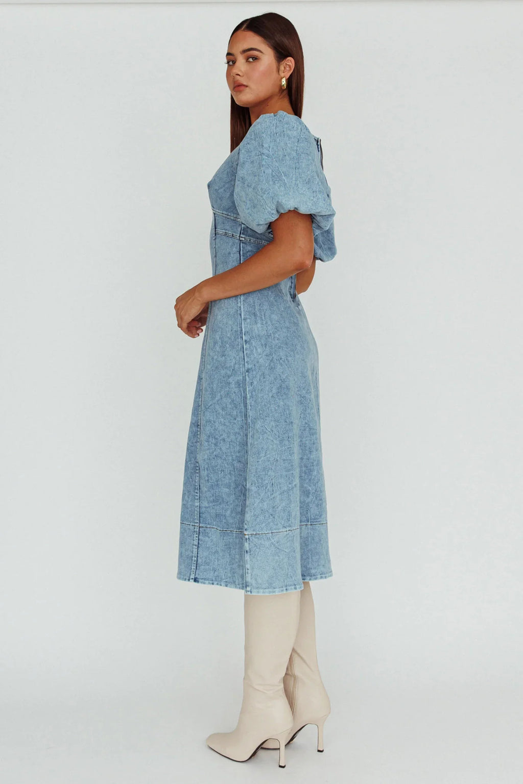 Elias Puff Sleeve Midi Dress Denim