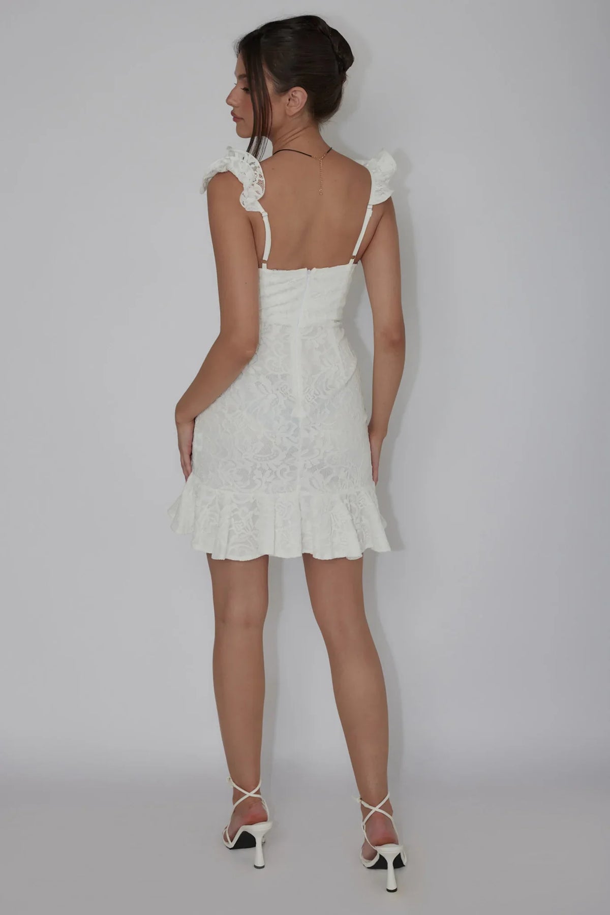 Kianna Ruffle Strap Lace Mini Dress White