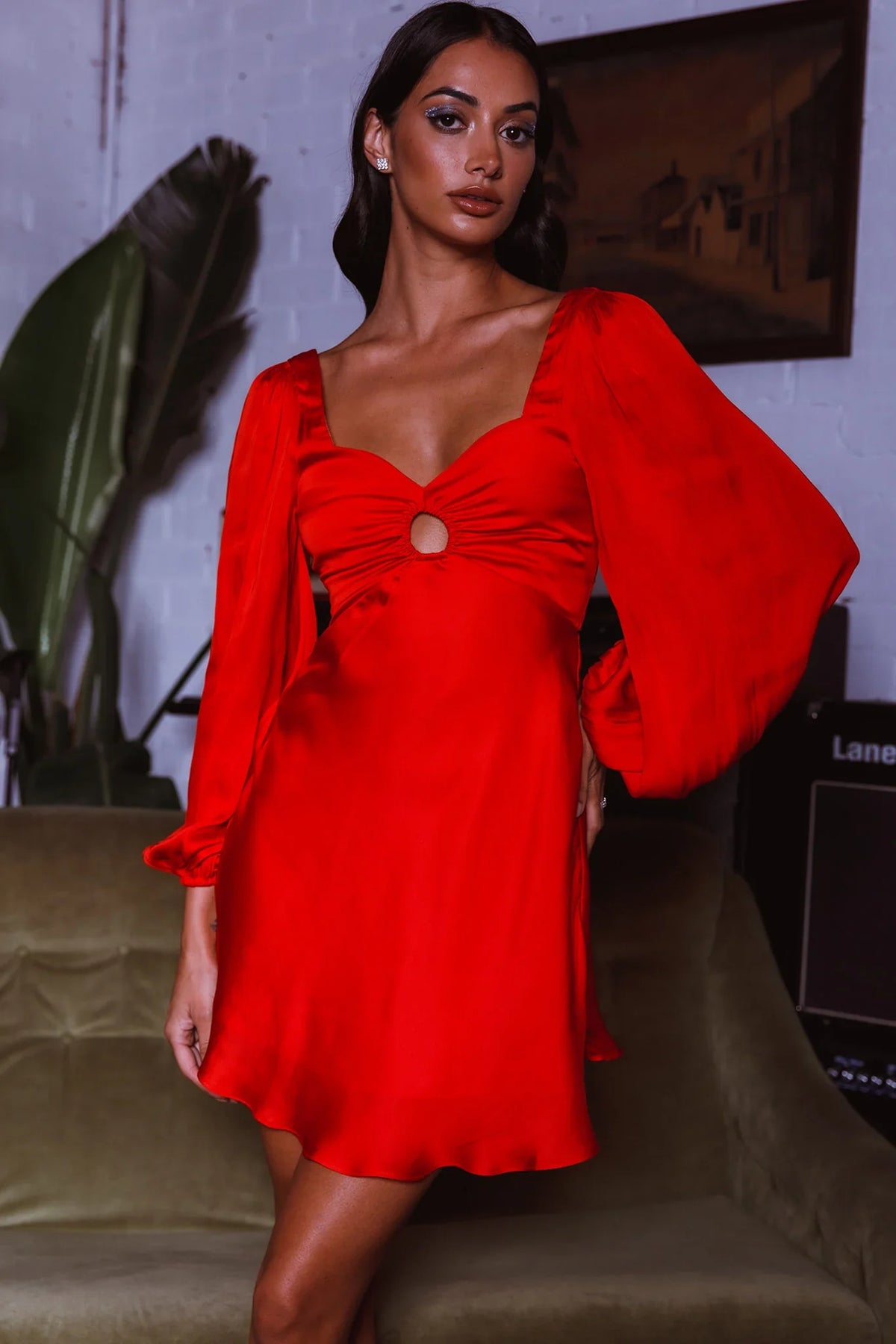 Jonah Lace-Up Back Mini Dress Red