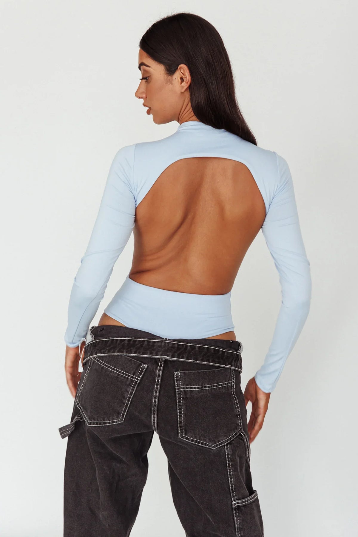 Remy Open Back Bodysuit Light Blue