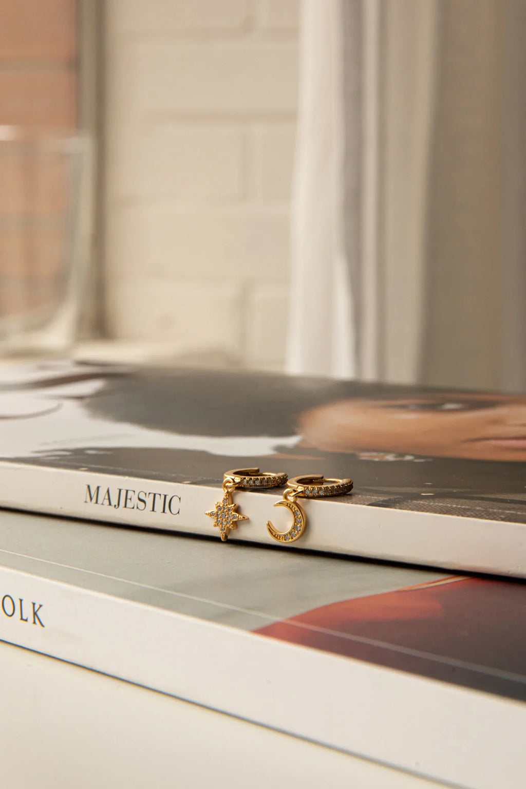 Midnight Drop Diamante Hoop Earrings Gold