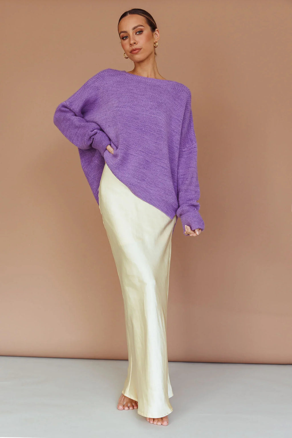 Kayce Dropped Shoulder Knit Sweater Purple