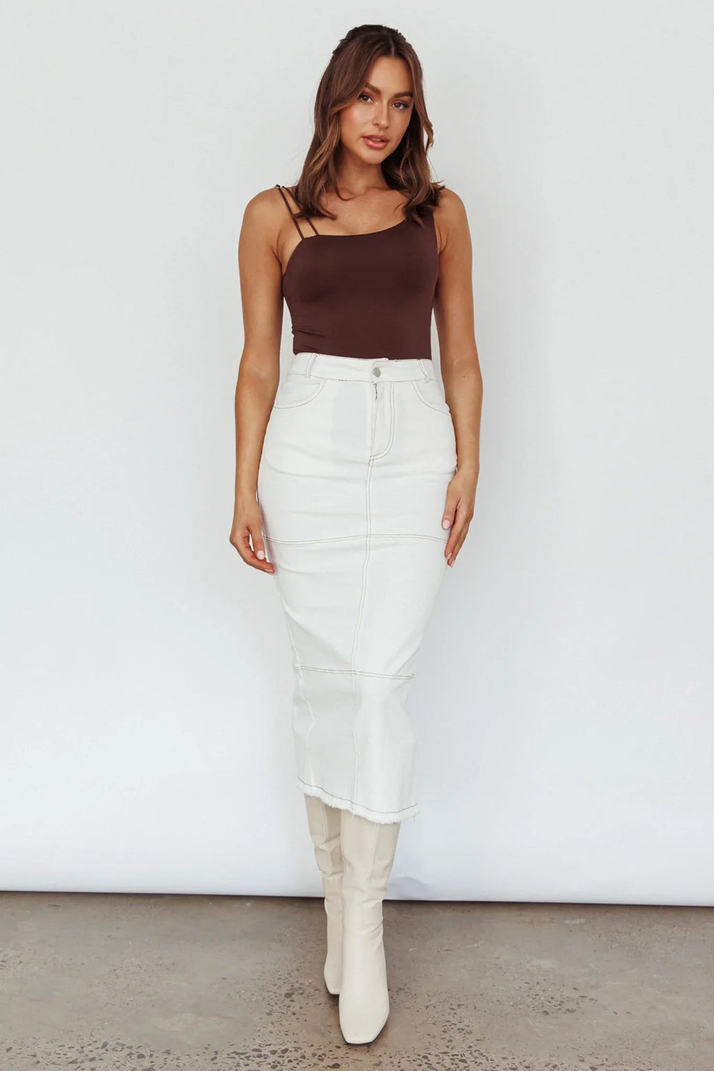 Thalia Pocket Midi Skirt White