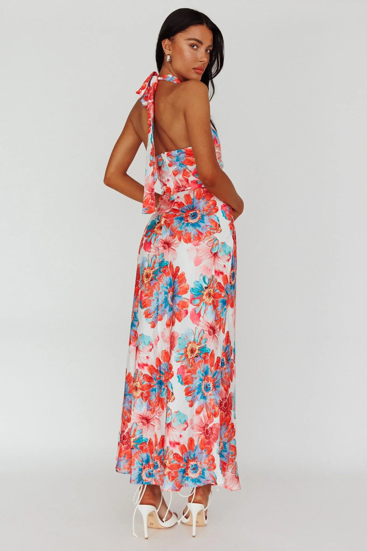 Shana Halterneck Maxi Dress Flowers Pink