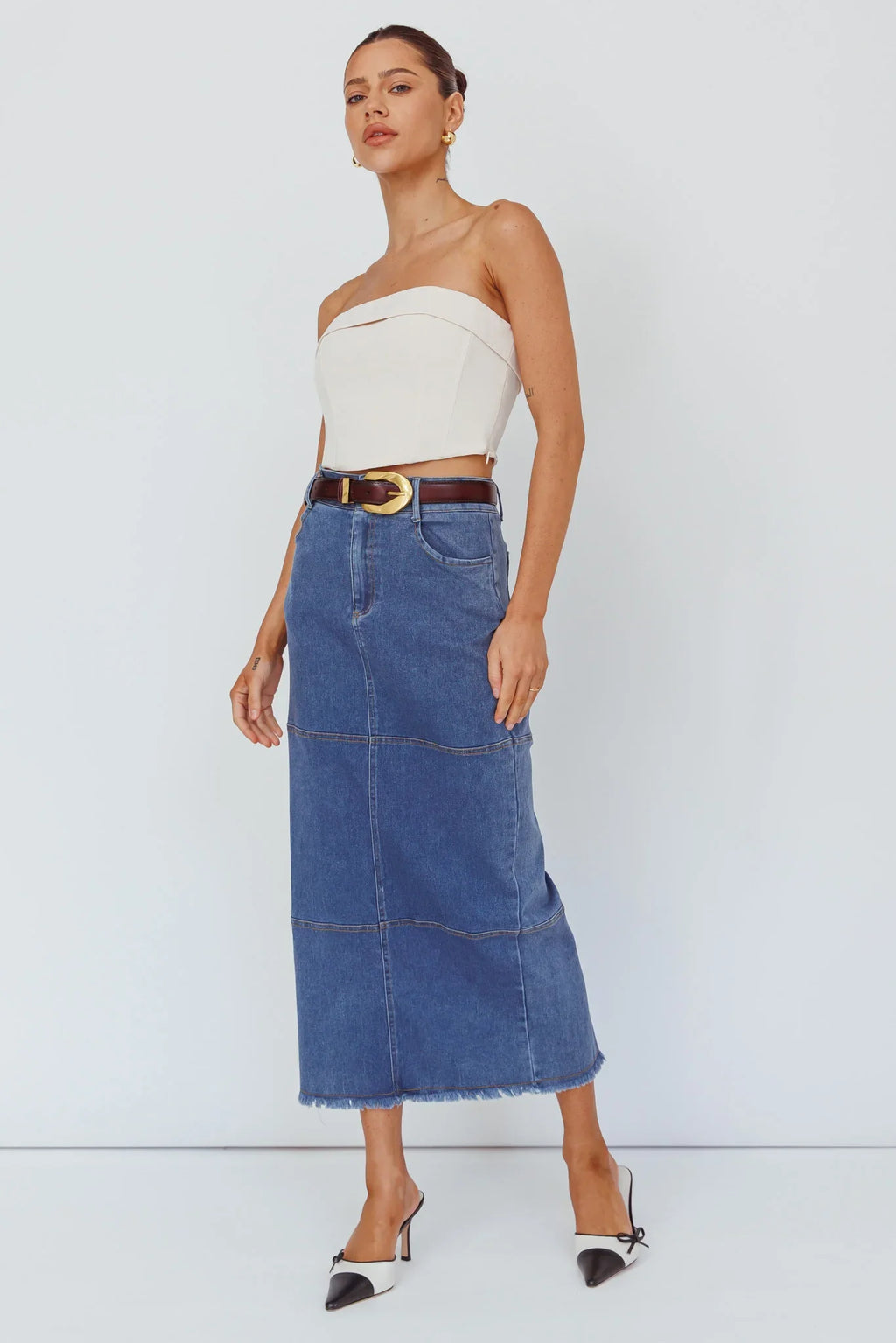 Thalia Pocket Midi Skirt Dark Blue