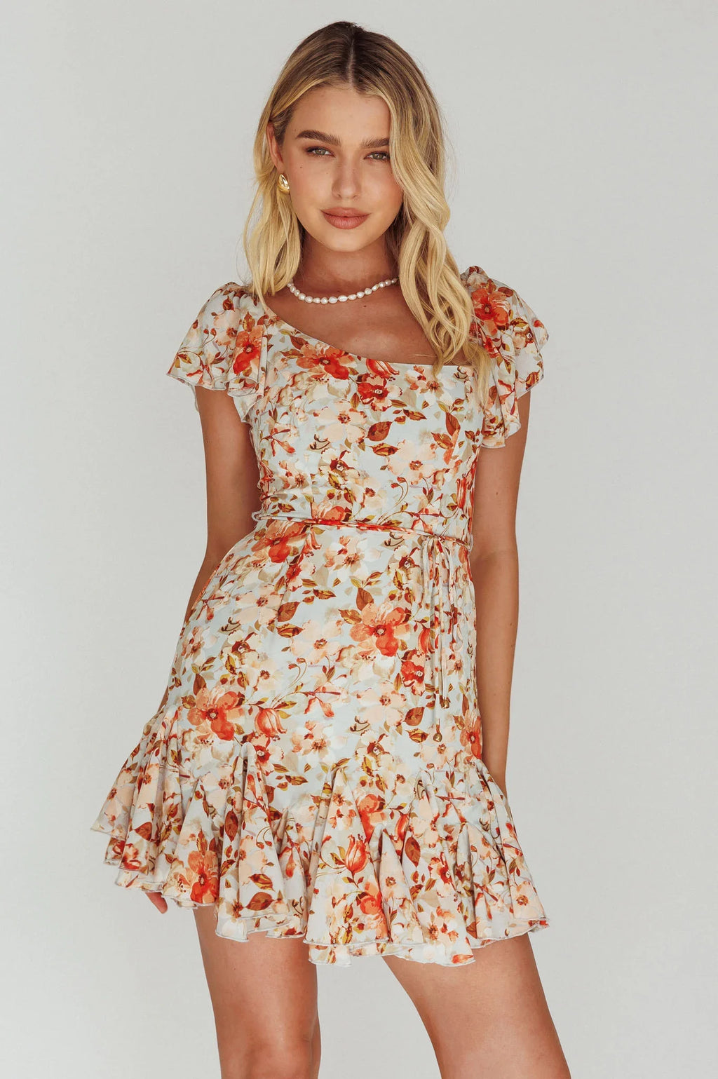 Diandre Godet Hem Mini Dress Floral Orange