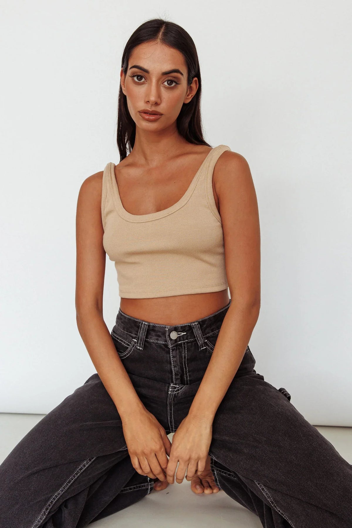 Drifting Ribbed Crop Top Tan