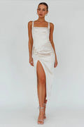 Kristin Knotted Waist Split Midi Dress Champagne