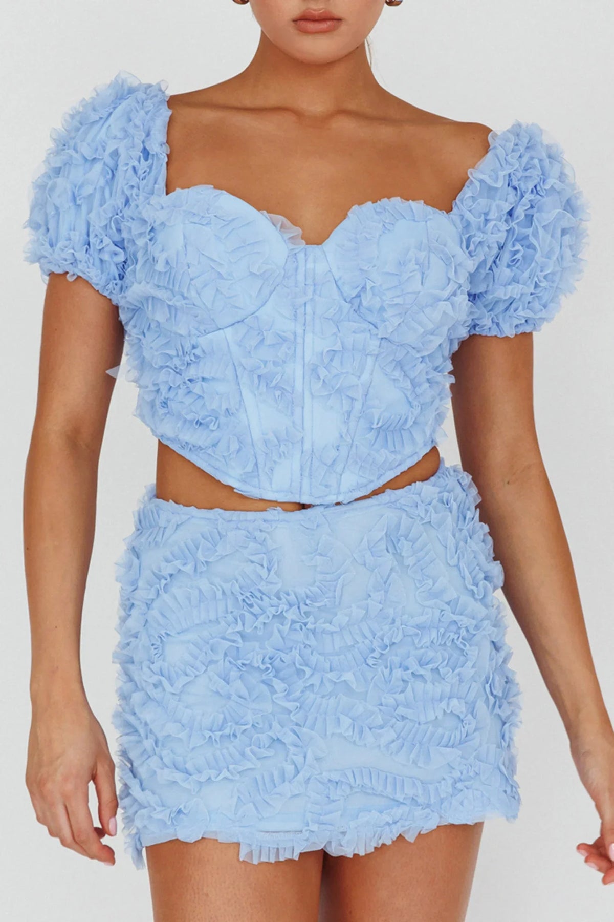 Cielito Embellished Crop Top Light Blue