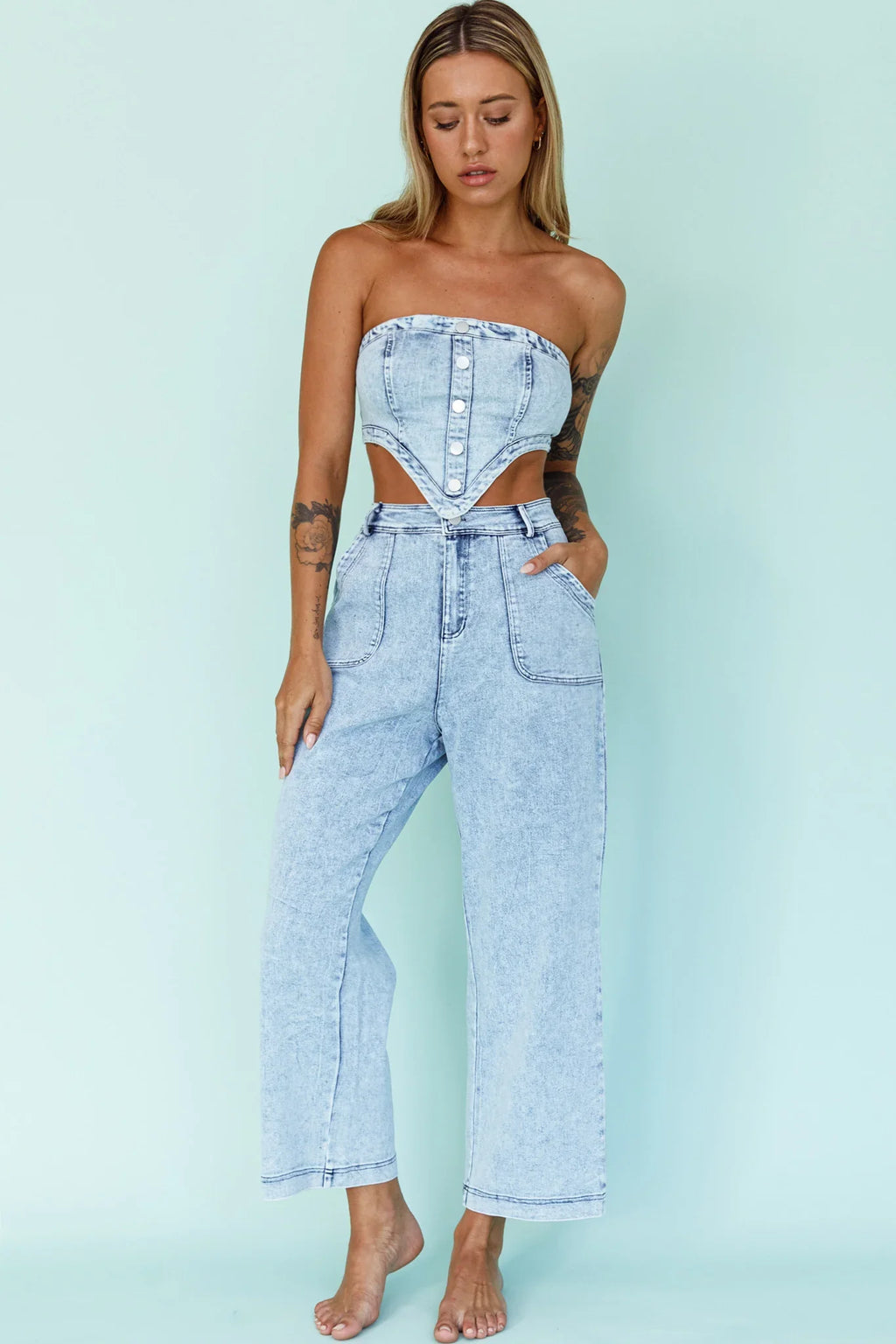 Uptown Strapless Crop Top Denim