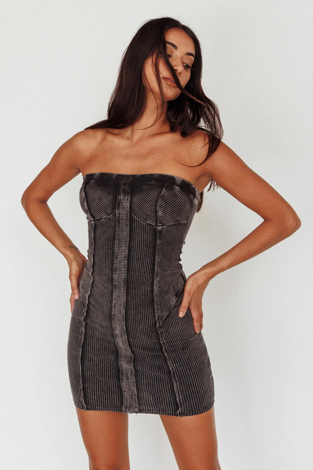 Keep Up Ribbed Bodycon Mini Dress Black