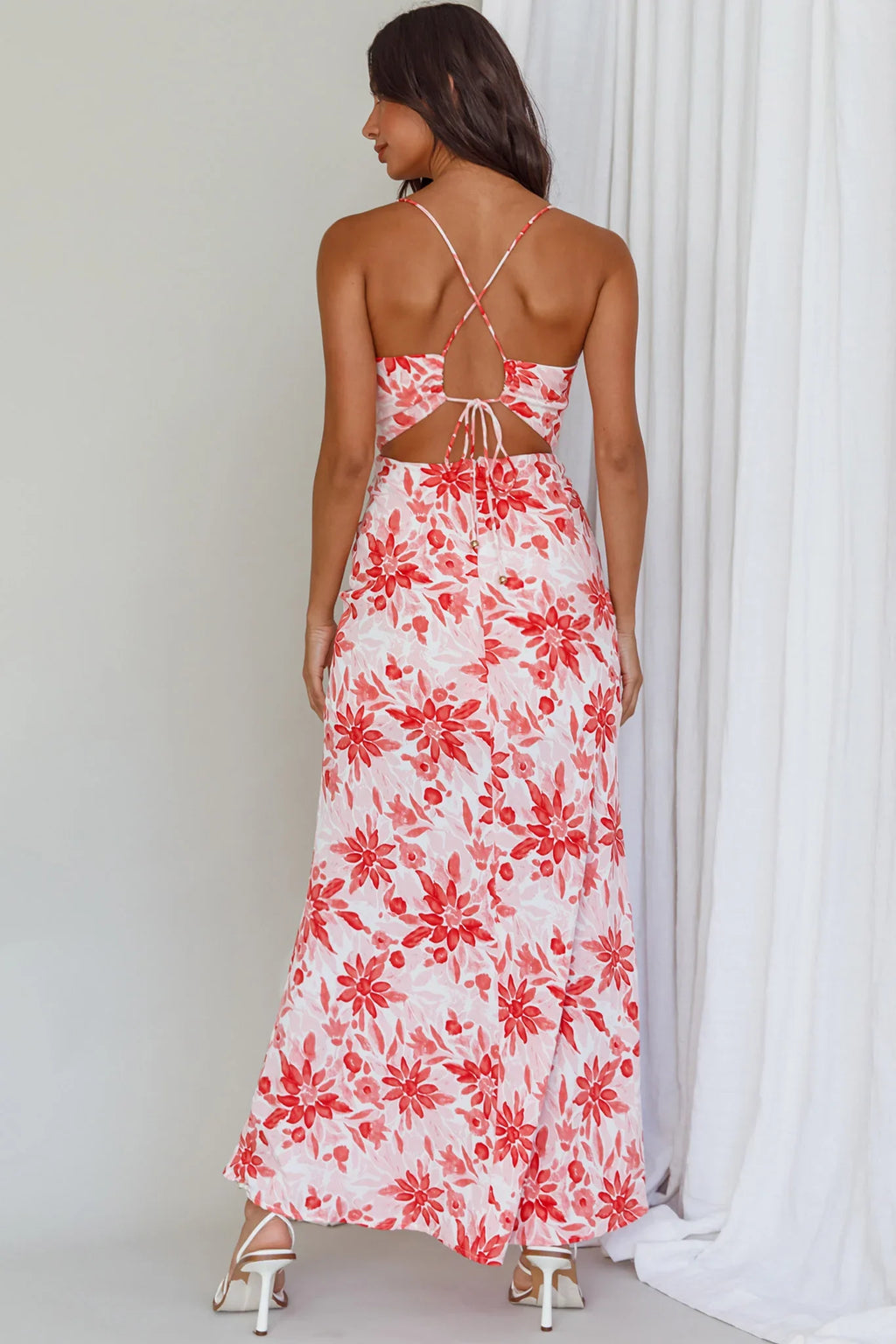 Janaina Tie-Up Back Maxi Dress Floral Red