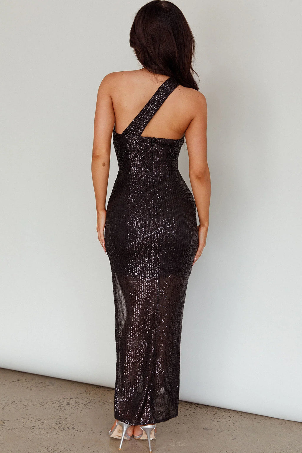 Nights In Milan One-Shoulder Sequin Maxi Dress Black
