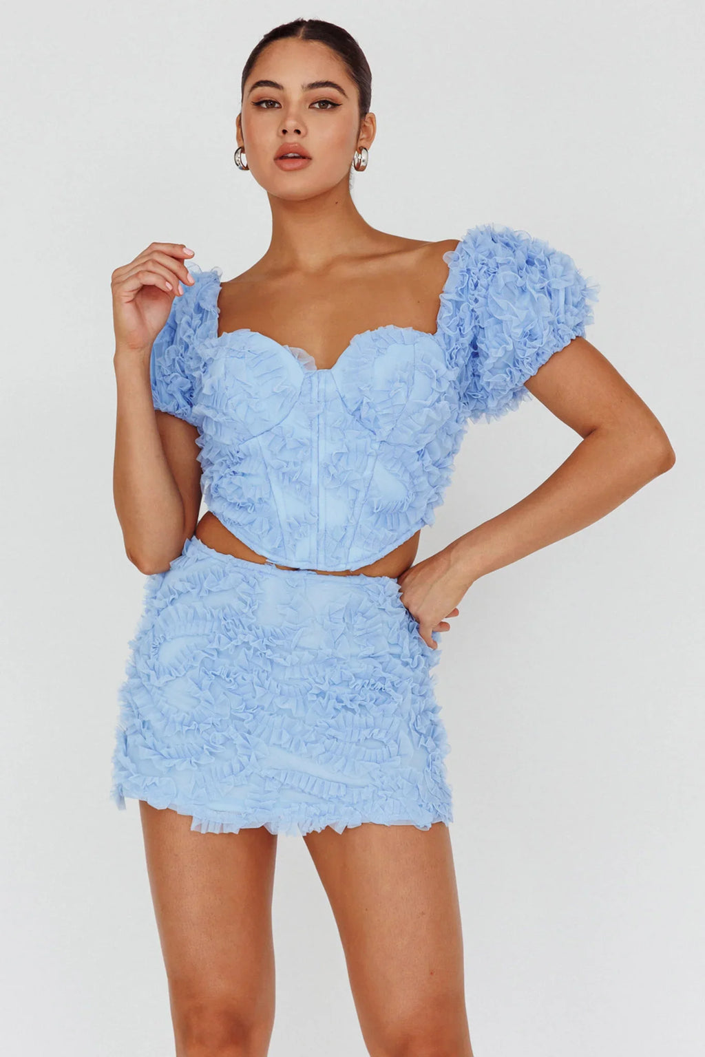 Cielito Embellished Crop Top Light Blue